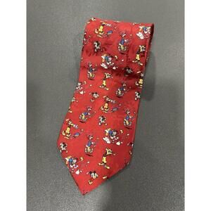 Disney Store Mickey Mouse & Friends 100% Silk Men’s Tie Red W/ Golf Images M1
